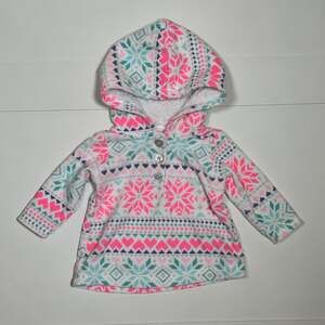 Carter's Baby Girl Pink/White/Blue Fleece Hooded Sweater Size 3M